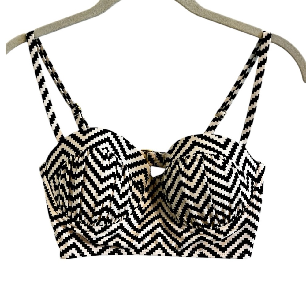 Black Off White Zigzag Swimsuit Top Medium Double Hook Padded Bikini